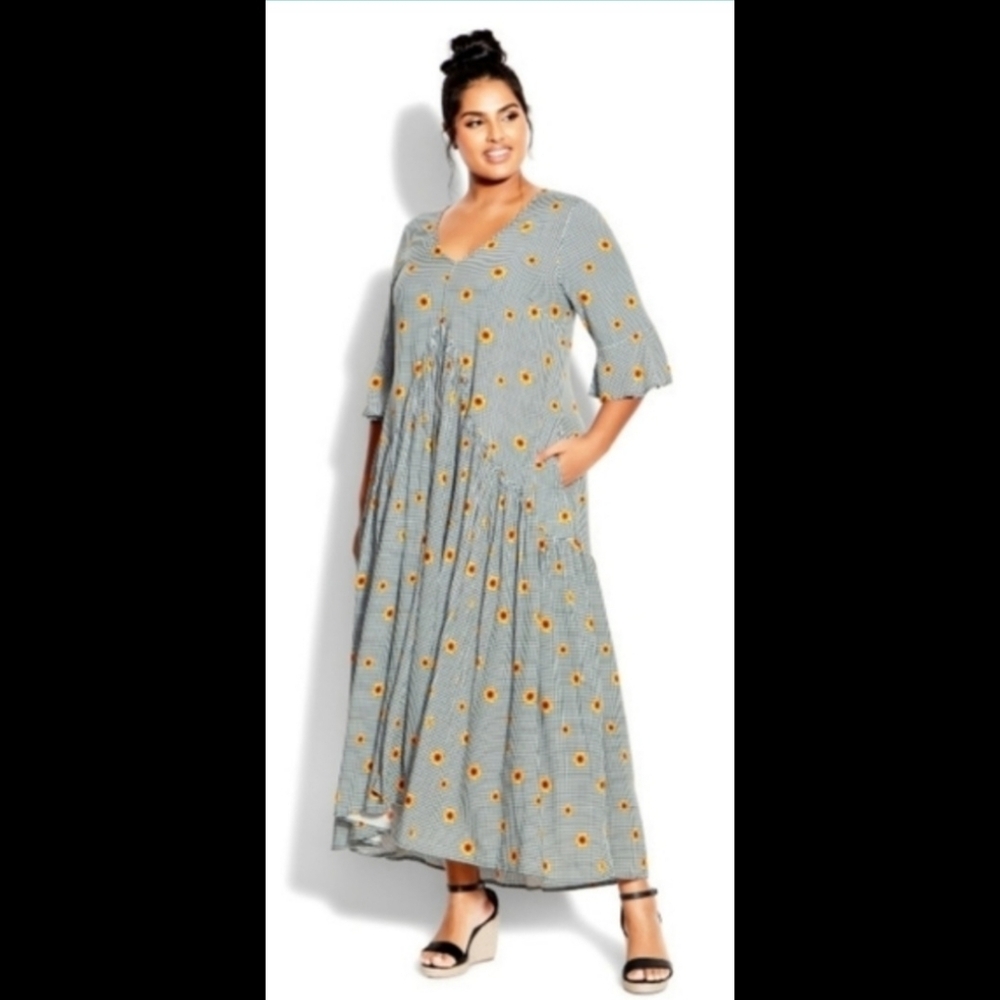 Loralette/Avenue Boho Gingham Sunflower Maxi Dress 26/28W
